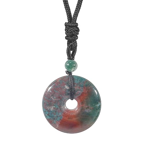 Lovionus89 Kreis Donut Stein Kristall Anhänger Glückliches Amulett Heilung handgemachte Halskette Charms für Frauen Männer, Indischer Achat von Lovionus89