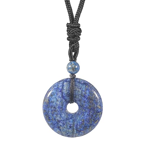 Lovionus89 Kreis Donut Stein Kristall Anhänger Glückliches Amulett Heilung handgemachte Halskette Charms für Frauen Männer, Lapis Lazuli von Lovionus89