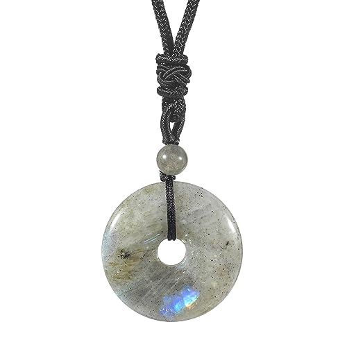 Lovionus89 Kreis Donut Stein Kristall Anhänger Glückliches Amulett Heilung handgemachte Halskette Charms für Frauen Männer, Mondstein von Lovionus89