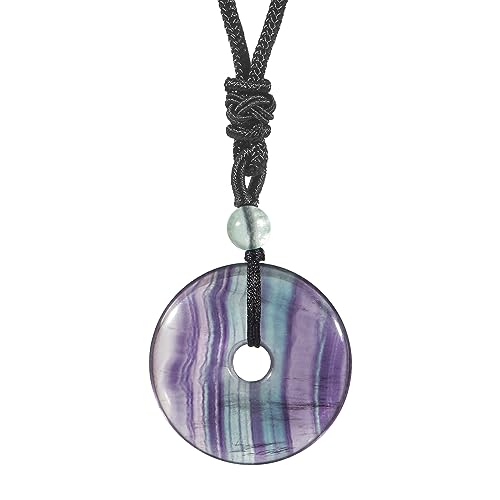 Lovionus89 Kreis Donut Stein Kristall Anhänger Glückliches Amulett Heilung handgemachte Halskette Charms für Frauen Männer, Purple fluorit von Lovionus89