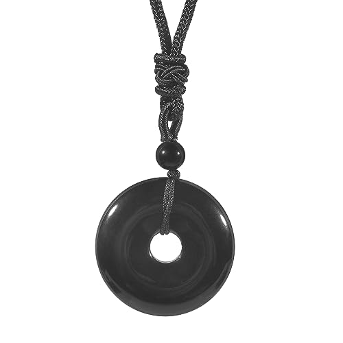 Lovionus89 Kreis Donut Stein Kristall Anhänger Glückliches Amulett Heilung handgemachte Halskette Charms für Frauen Männer, Schwarzes Obsidian von Lovionus89