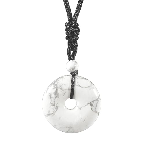 Lovionus89 Kreis Donut Stein Kristall Anhänger Glückliches Amulett Heilung handgemachte Halskette Charms für Frauen Männer, Weißer Howlit Türkis von Lovionus89