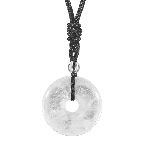 Lovionus89 Kreis Donut Stein Kristall Anhänger Glückliches Amulett Heilung handgemachte Halskette Charms für Frauen Männer, Weißer Quarz von Lovionus89