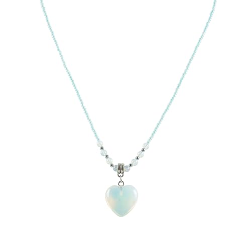 Lovionus89 Natürliche Herz Liebe Reiki Heilung Kristall Charm Anhänger, Mini Glas Perlen Kette Halskette für Frauen Mon, Synthese Opalit von Lovionus89