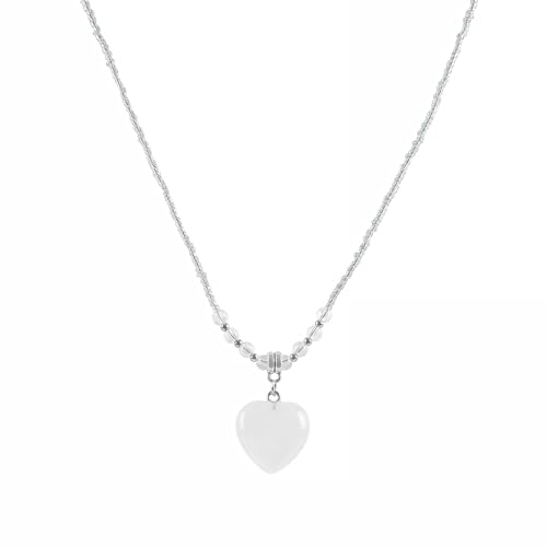 Lovionus89 Natürliche Herz Liebe Reiki Heilung Kristall Charm Anhänger, Mini Glas Perlen Kette Halskette für Frauen Mon, Weißer Quarz von Lovionus89