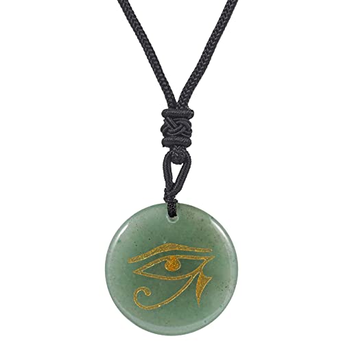 Lovionus89 Natürliche Horus Auge des Teufels Gravierte Heilung Kristall Chakra Steine Anhänger Halskette für Damen und Herren, Grüner Aventurin von Lovionus89