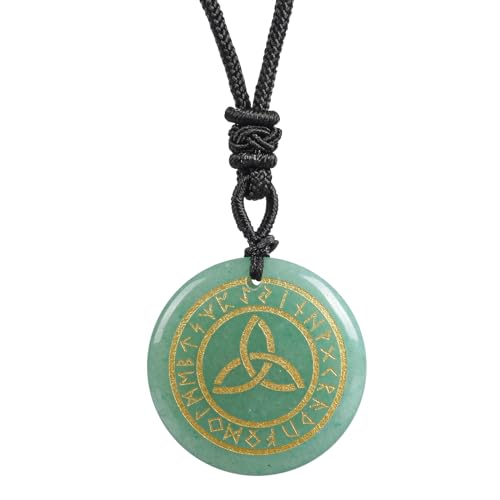 Lovionus89 Natürliche Runensteine graviert Elder Alphabet Heilung Kristallstein Anhänger Halskette für Männer und Frauen, Grüner Aventurin von Lovionus89