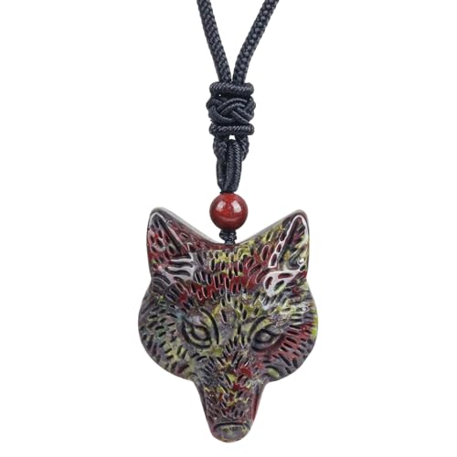Lovionus89 Natürlicher Fuchs Drachenblutstein Amulett Schutzanhänger, verstellbares Seilhalsband, Charme-Geschenk für Männer und Frauen von Lovionus89