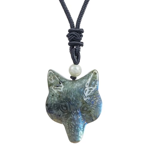 Lovionus89 Natürlicher Fuchs Mondstein Amulett Schutzanhänger, verstellbares Seilhalsband, Charme-Geschenk für Männer und Frauen von Lovionus89
