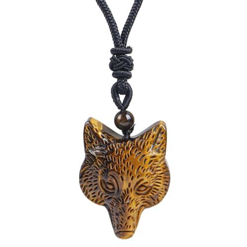 Lovionus89 Natürlicher Fuchs Tigerauge Amulett Schutzanhänger, verstellbares Seilhalsband, Charme-Geschenk für Männer und Frauen von Lovionus89