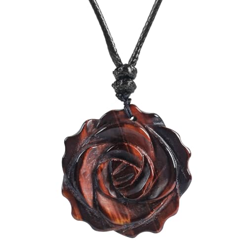 Lovionus89 handgefertigter Blumenheilungskristall-Rosenanhänger für Frauen, florales Design-Charm für den Valentinstag, Rotes Tigerauge von Lovionus89