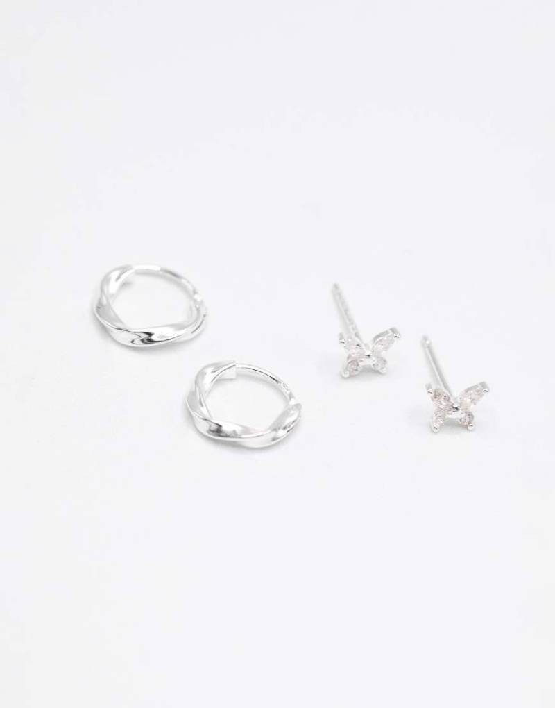 Lovisa - 2er-Pack Ohrringe mit Ohrstecker- und Creolen-Design in Silberoptik von Lovisa