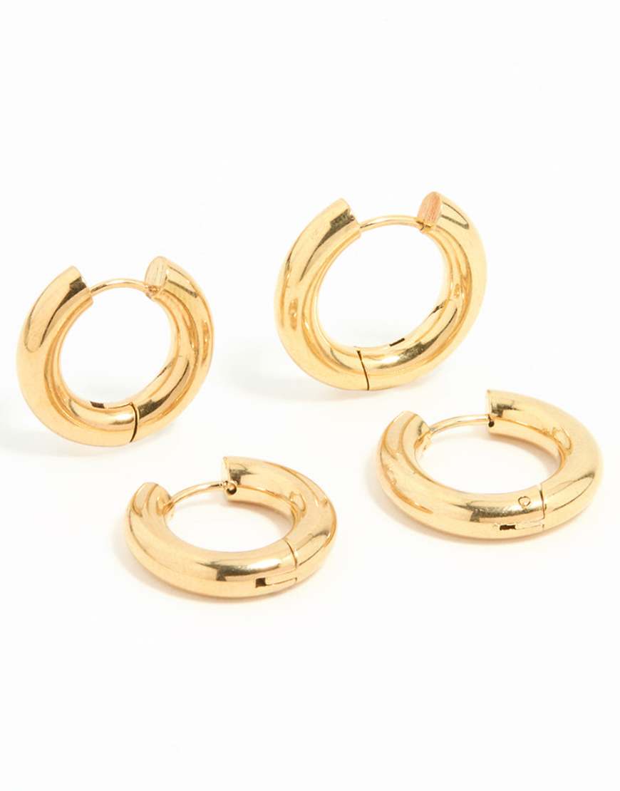 Lovisa - 2er-Pack vergoldete Creolen aus wasserfestem Edelstahl in Goldoptik im Tubus-Design-Goldfarben von Lovisa