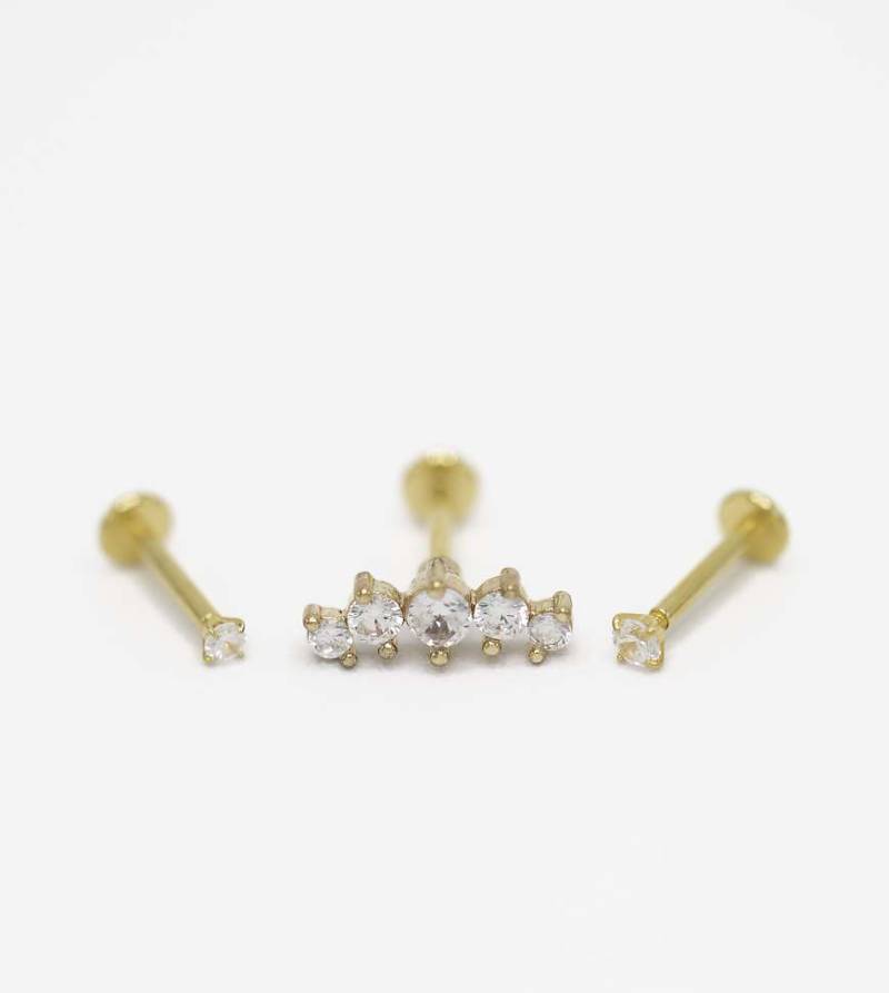 Lovisa - 3er-Pack goldfarbene Piercings aus vergoldetem Chirurgenstahl im Crawler- und runden Design mit flacher Rückseite von Lovisa