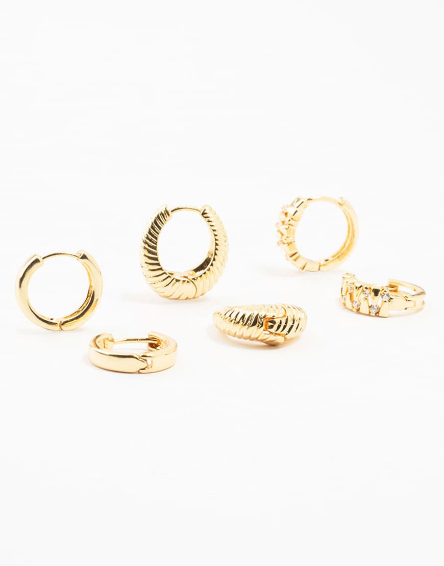 Lovisa - 3er-Pack strukturierte Creolen aus vergoldetem Messing in Goldoptik mit Tropfen-Detail-Goldfarben von Lovisa
