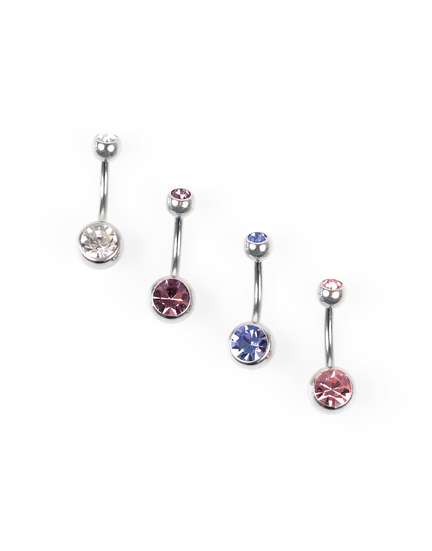 Lovisa - 4er-Pack Bauchnabelpiercings aus chirurgischem Edelstahl in Silberoptik mit Schmuckstein-Besatz in verschiedenen Farbtönen Lovisa - 4er-Pack Bauchnabelpiercings aus chirurgischem Edelstahl in Silberoptik mit Schmuckstein-Besatz in verschiedenen Farbtönen von Lovisa