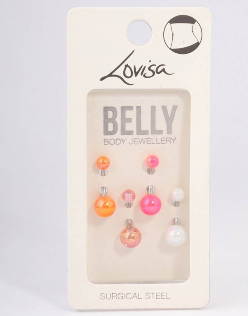 Lovisa - 4er-Pack Bauchpiercing aus Chirurgenstahl und Acryl in verschiedenen Farben-Bunt von Lovisa