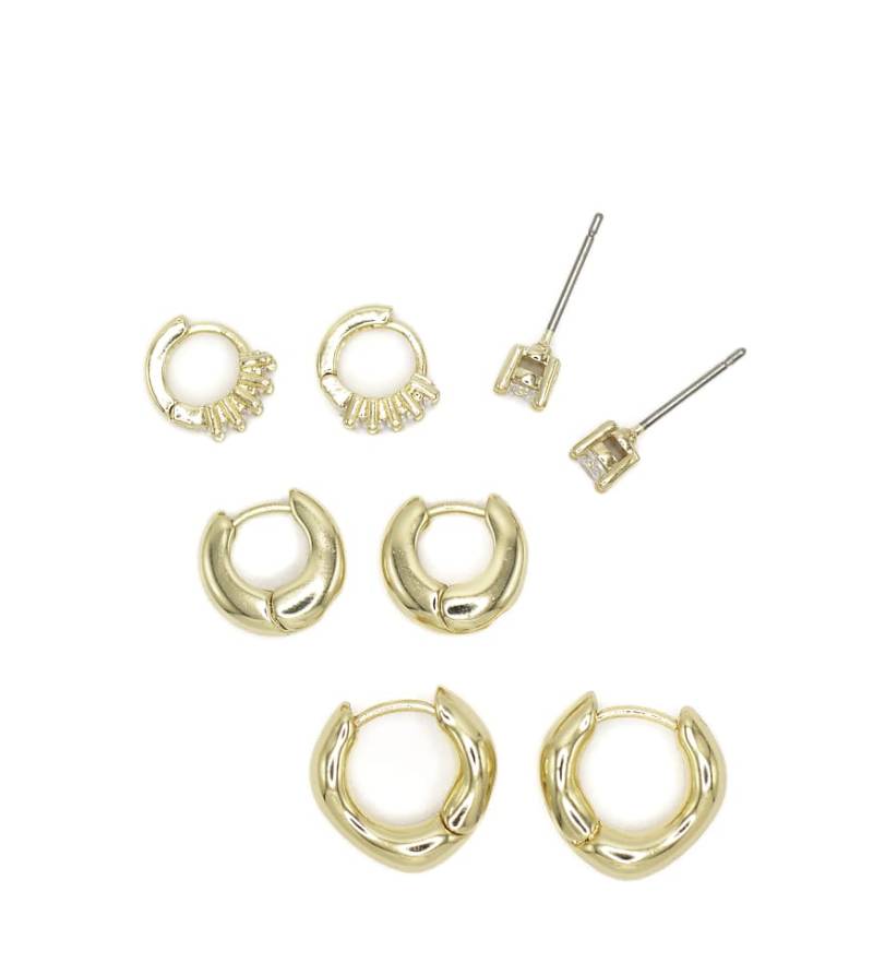 Lovisa - 4er-Pack goldfarbene Ohrringe aus vergoldetem Messing mit Zirkoniabesatz im Baguette-Schliff von Lovisa