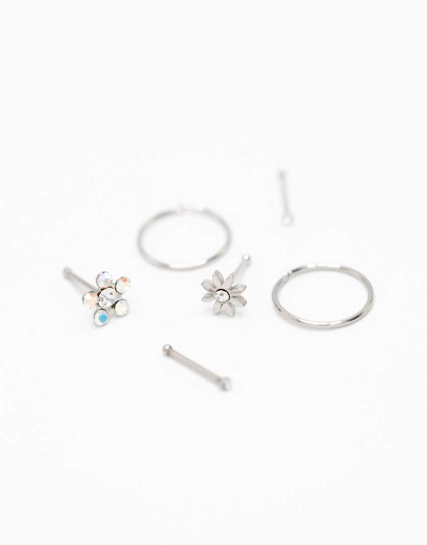 Lovisa - 6er-Pack Nasenpiercings aus Chirurgenstahl in Silberoptik mit Blumen-Design von Lovisa