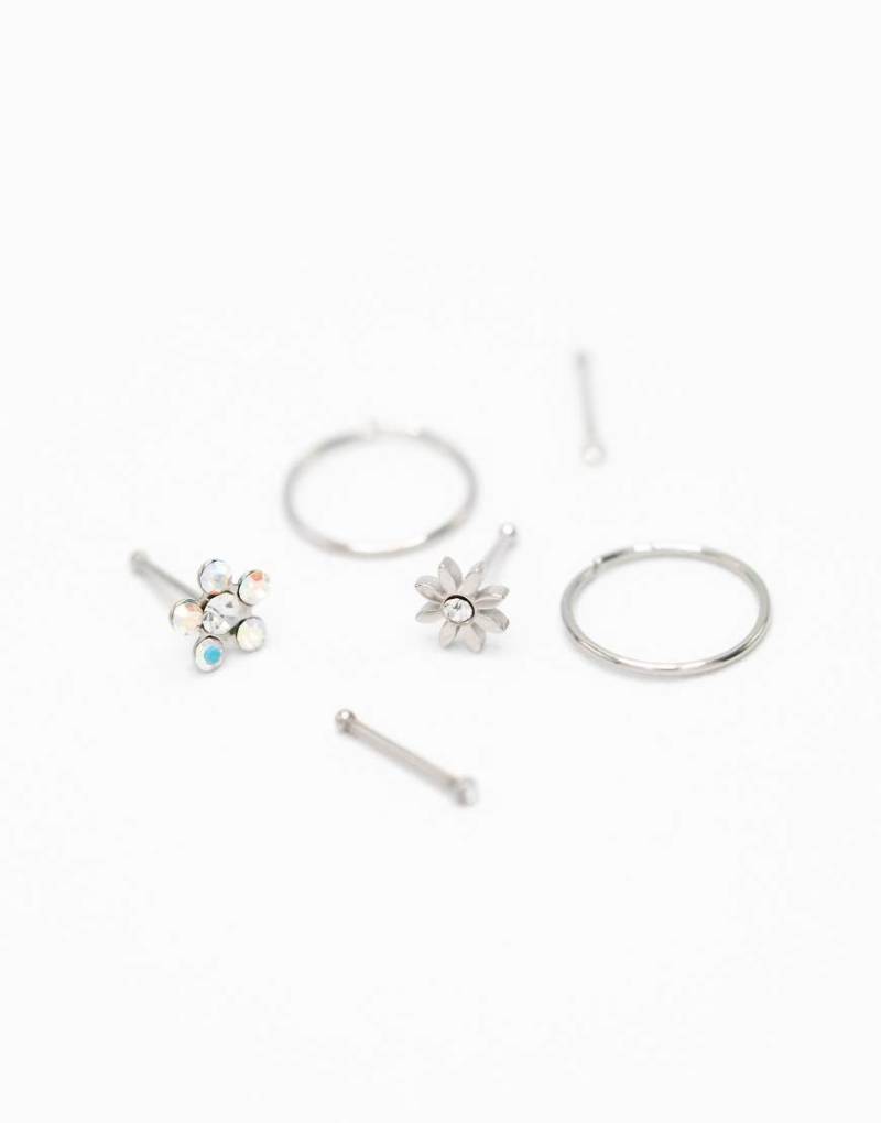 Lovisa - 6er-Pack Nasenpiercings aus Chirurgenstahl in Silberoptik mit Blumen-Design von Lovisa