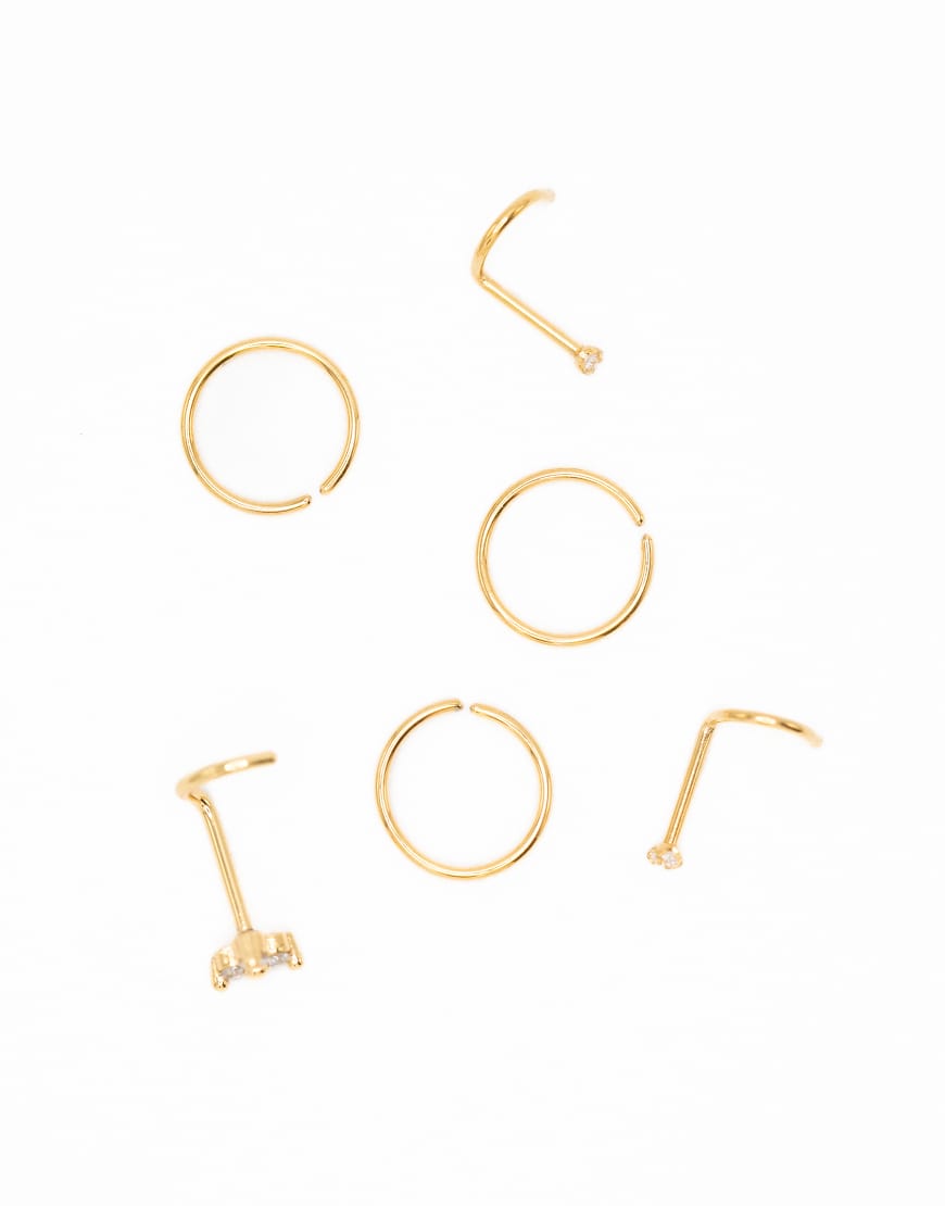 Lovisa - 6er-Pack Nasenpiercings in Goldoptik mit Schlangen-Design und Strasssteinen-Goldfarben von Lovisa