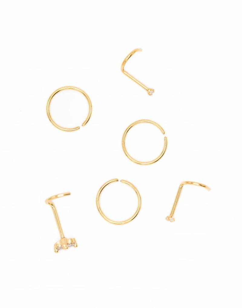 Lovisa - 6er-Pack Nasenpiercings in Goldoptik mit Schlangen-Design und Strasssteinen-Goldfarben von Lovisa