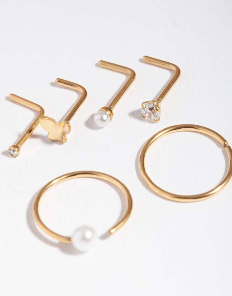 Lovisa - 6er-Pack goldfarbene Nasenpiercings in verschiedenen Designs mit Perlendetail Lovisa - 6er-Pack goldfarbene Nasenpiercings in verschiedenen Designs mit Perlendetail von Lovisa
