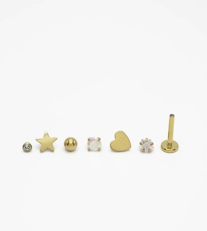 Lovisa - 6er-Pack goldfarbene Piercings aus vergoldetem Titan in verschiedenen Designs mit flacher Rückseite von Lovisa