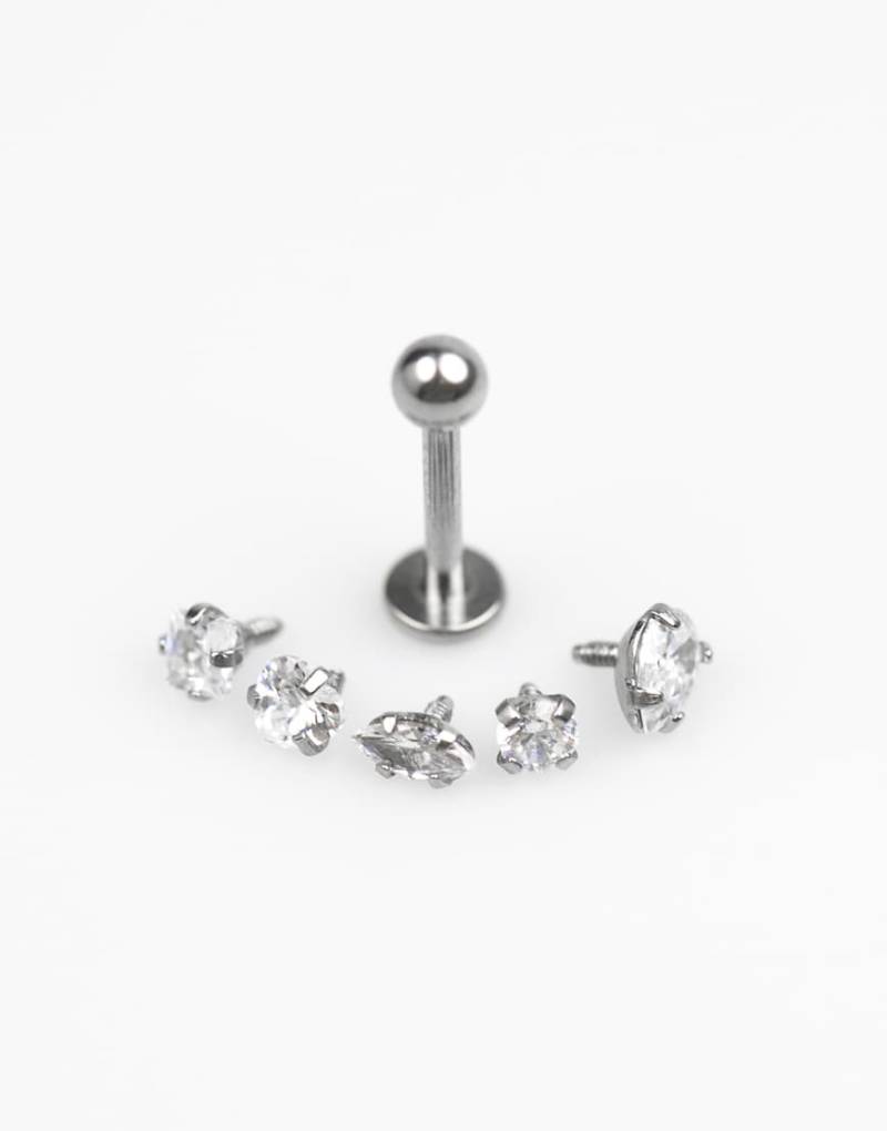 Lovisa - 6er-Pack silberfarbene Piercings aus Chirurgenstahl mit Zirkonia-Steinen und flachem Ende von Lovisa