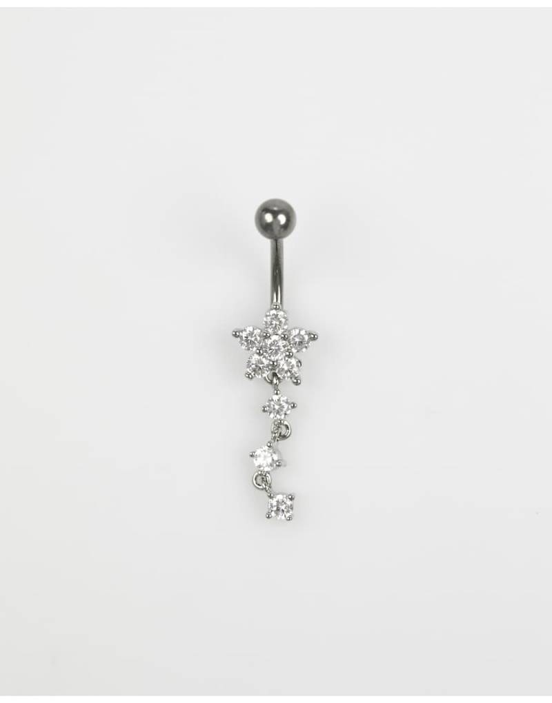 Lovisa - Bauchnabel-Piercing im Blumen-Design aus Titanium in Silberoptik mit Zirkonia-Besatz und dreifachem Anhänger von Lovisa