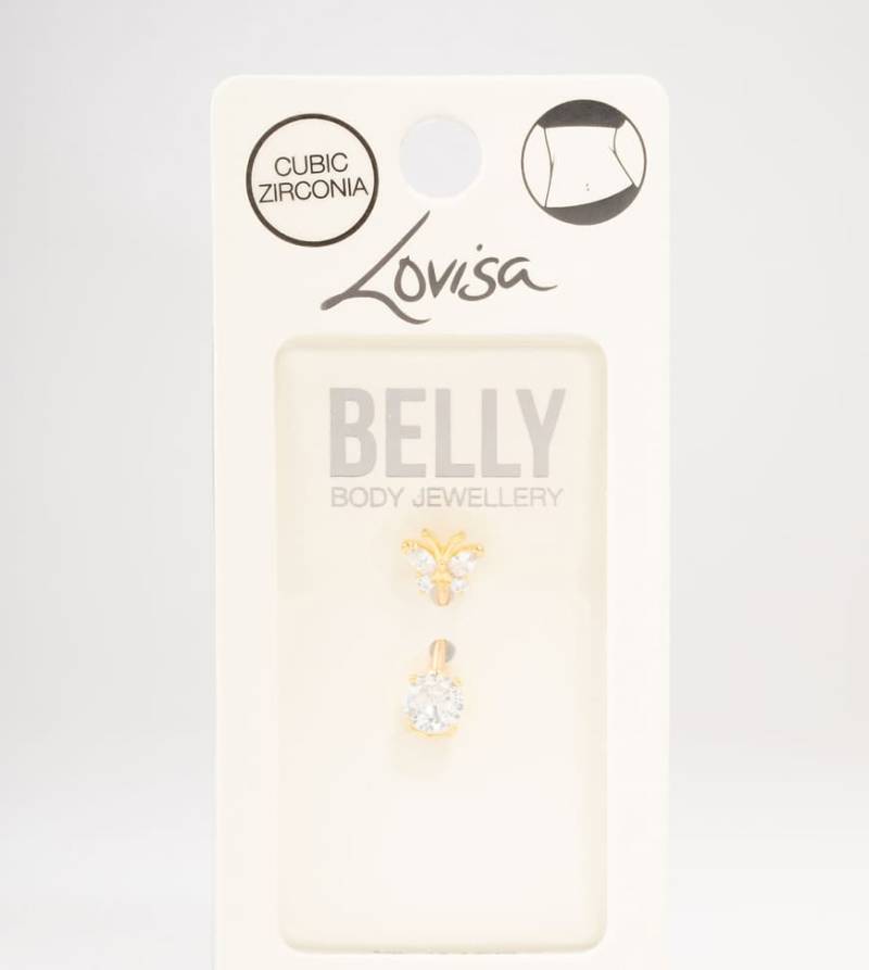Lovisa - Goldfarbenes Bauchnabelpiercing aus vergoldetem Chirurgenstahl mit Anhänger und Zirkonia-Besatz von Lovisa