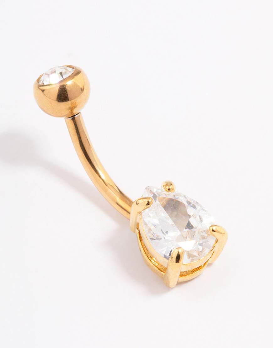 Lovisa - Bauchnabelpiercing aus vergoldetem Chirurgenstahl in Goldoptik mit eingefasstem Zirkonia-Stein-Goldfarben von Lovisa