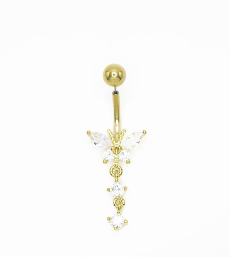 Lovisa - Bauchnabelpiercing aus vergoldetem Titan mit Anhänger im Blütendesign mit Zirkonia-Goldfarben von Lovisa