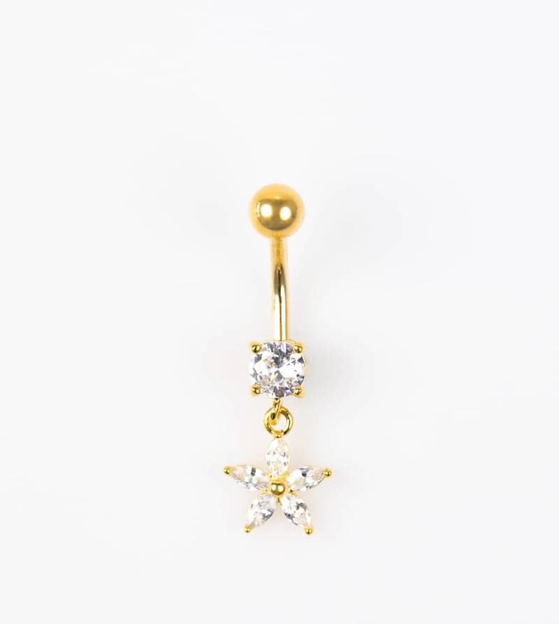 Lovisa - Bauchnabelpiercing aus vergoldetem Titan mit Blütenanhänger mit Zirkonia-Goldfarben von Lovisa