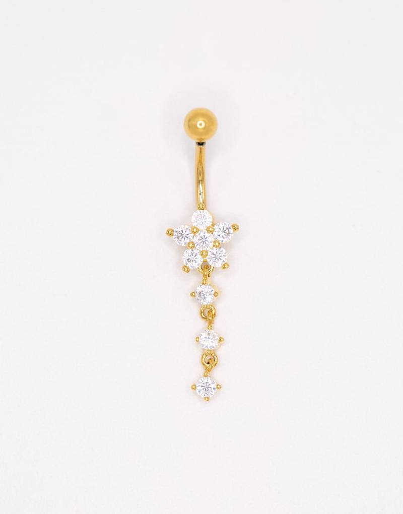Lovisa - Bauchnabelpiercing aus vergoldetem Titan mit Blütendesign mit Zirkonia-Goldfarben von Lovisa