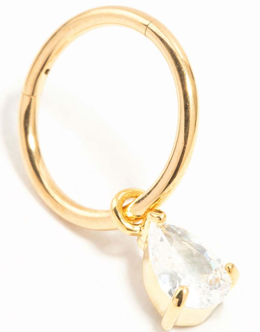 Lovisa - Bauchnabelring aus vergoldetem Titan in Goldoptik mit Zirkonia-Anhänger-Goldfarben von Lovisa
