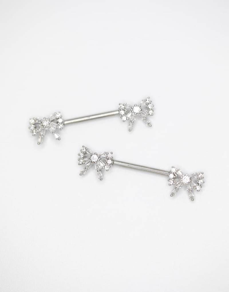 Lovisa - Brustpiercings aus chirurgischem Stahl mit doppelter Zirkonia-Schleife - 2-er-Pack in Silberoptik von Lovisa