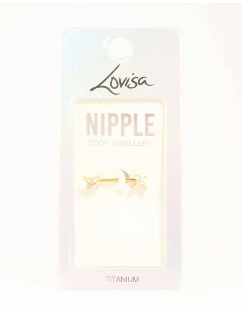 Lovisa - Brustwarzenpiercing aus vergoldetem Titan mit Anhänger im Blütendesign mit Zirkonia-Goldfarben von Lovisa
