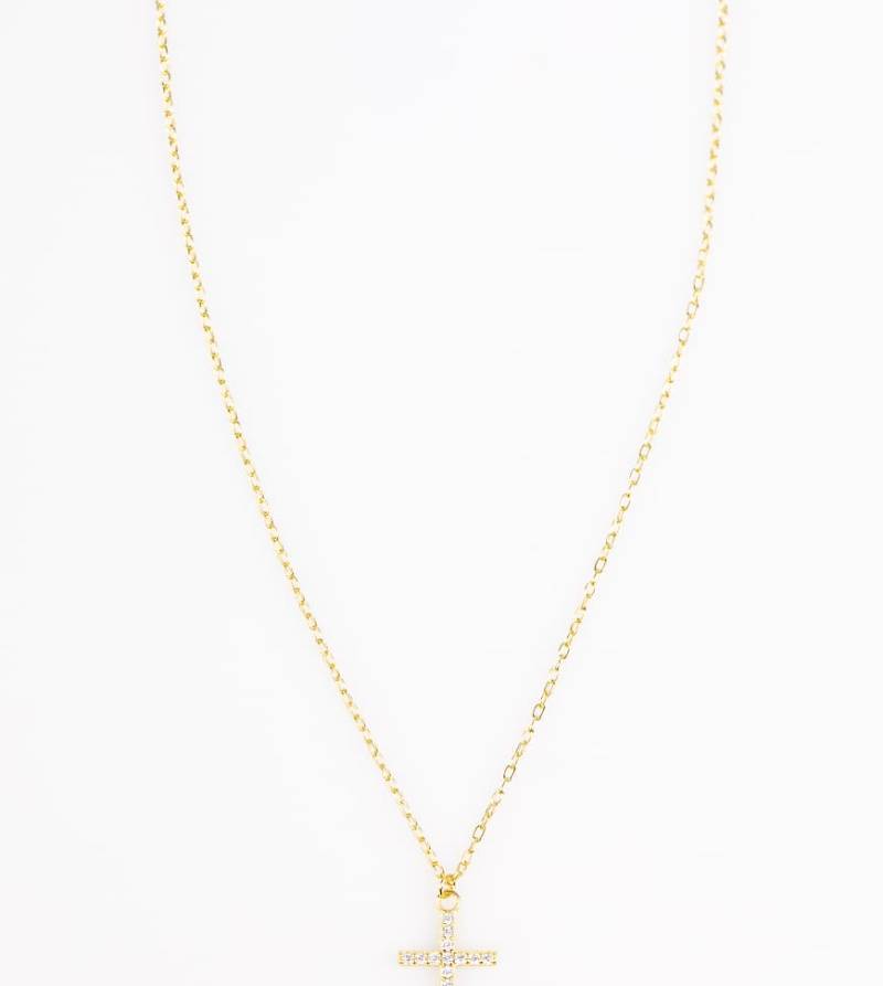 Lovisa - Goldfarbene Halskette aus vergoldetem Sterlingsilber mit Kreuz-Anhänger im Pavé-Design von Lovisa