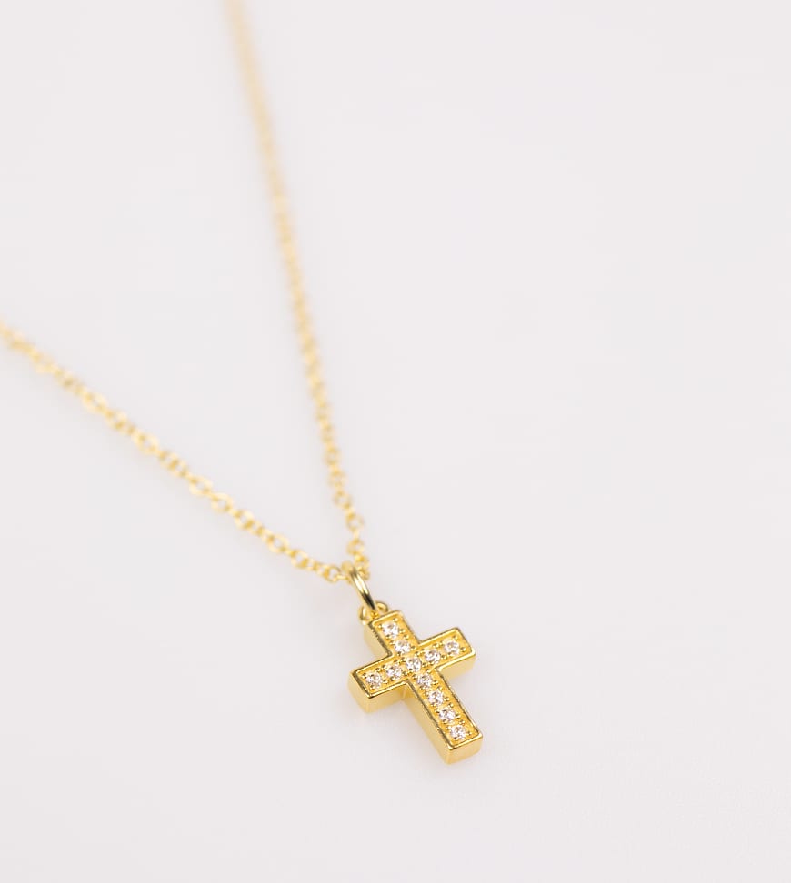 Lovisa - Halskette aus vergoldetem Sterlingsilber in Gold mit Kreuzanhänger mit Zirkonia-Schmucksteinen-Goldfarben von Lovisa