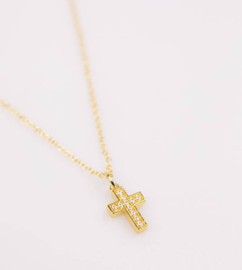 Lovisa - Halskette aus vergoldetem Sterlingsilber in Gold mit Kreuzanhänger mit Zirkonia-Schmucksteinen-Goldfarben von Lovisa