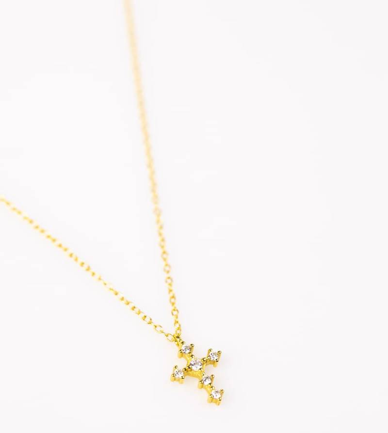 Lovisa - Halskette aus vergoldetem Sterlingsilber in Goldoptik mit zirkulärem Kreuzanhänger mit Zirkonia-Schmucksteinen-Goldfarben von Lovisa