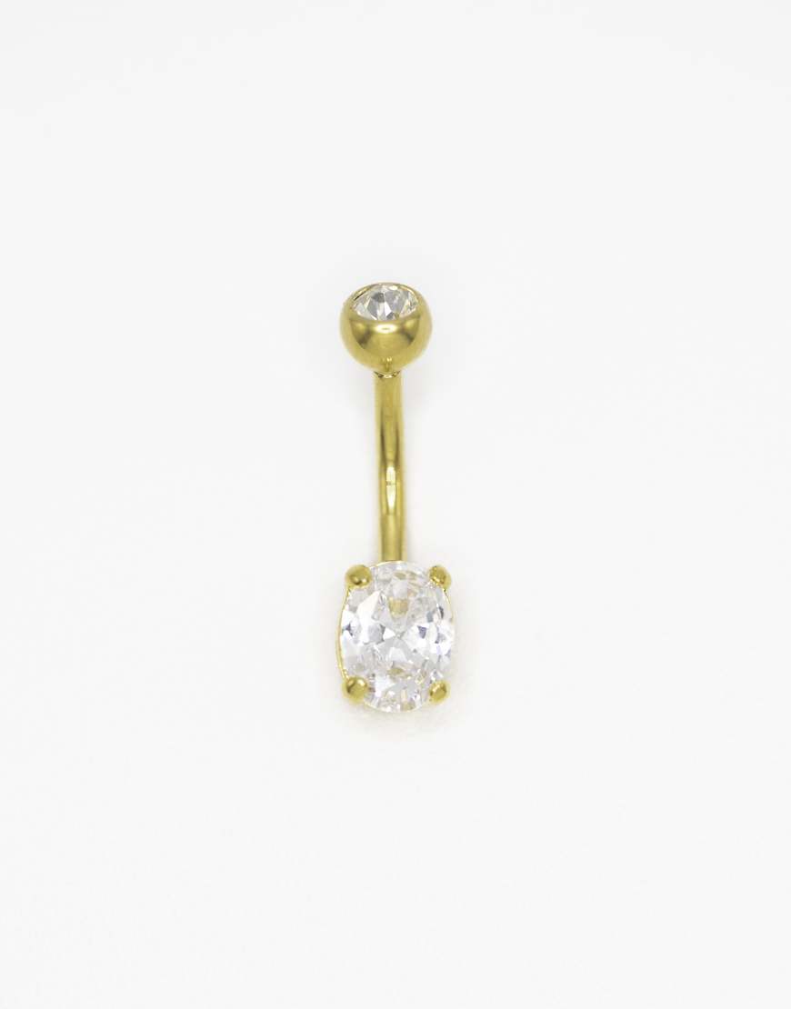 Lovisa - Klassischer Bauchnabelpiercing aus vergoldetem Titan mit rundem Zirkonia in Krappenfassung-Goldfarben von Lovisa