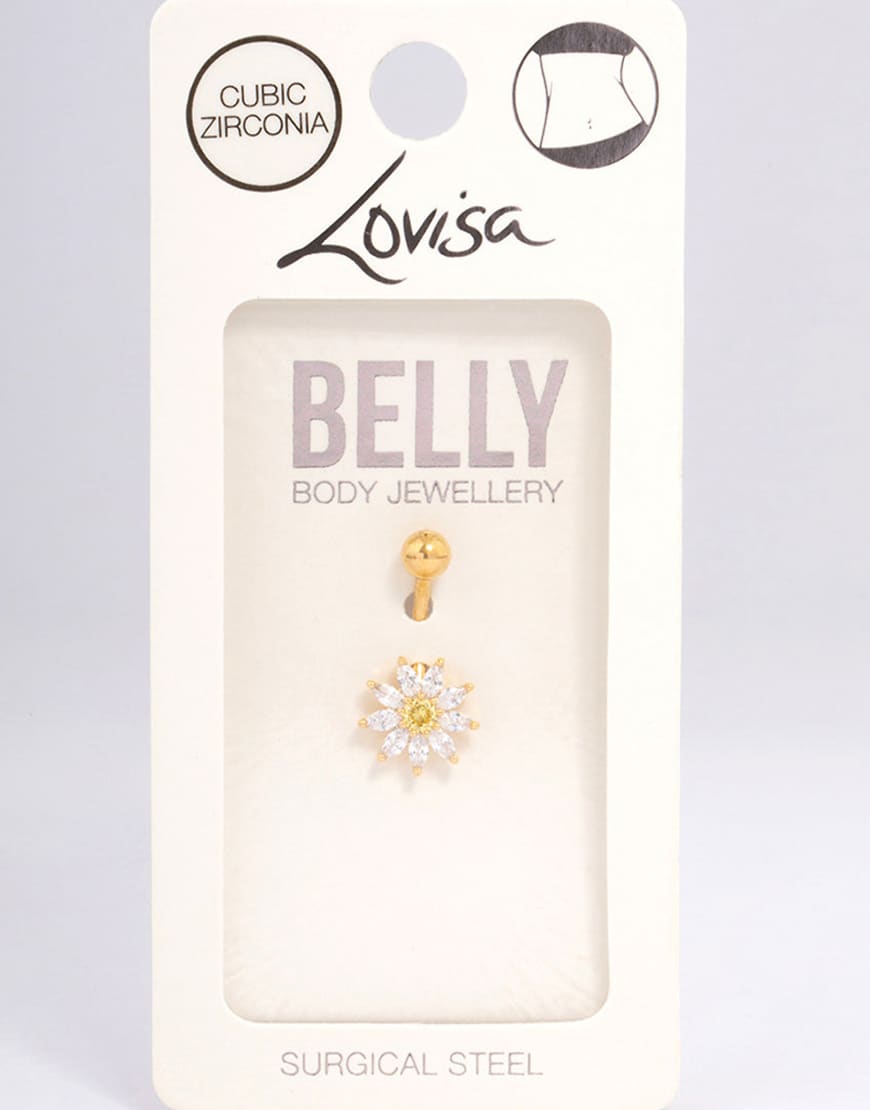 Lovisa - Kleines Bauchnabelpiercing aus vergoldetem Chirurgenstahl in Goldoptik mit Zirkonia-Cluster-Goldfarben von Lovisa