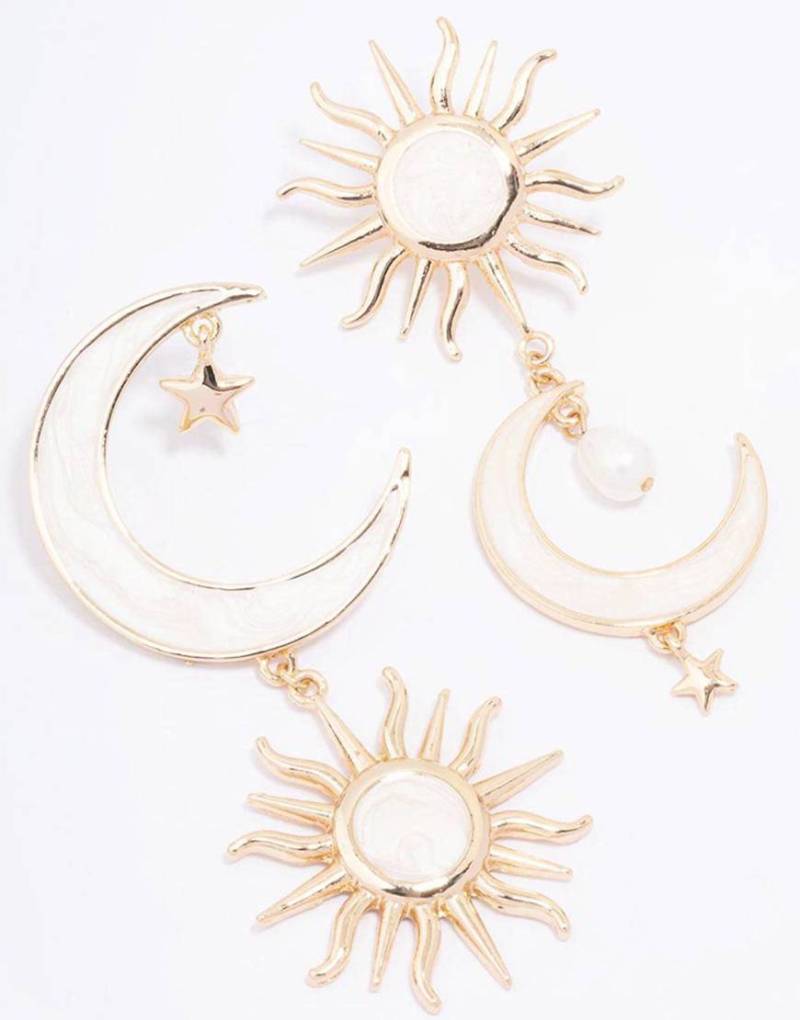 Lovisa - Mehrfarbige Ohrringe in Goldoptik mit Himmelskörper-Design und marmorierten Anhängern-Goldfarben von Lovisa