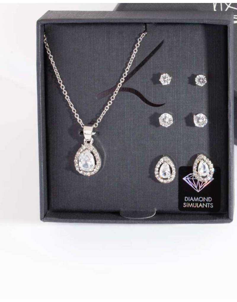Lovisa - Set in Silberoptik, aus Halskette und Hängeohrringen mit birnenförmigen Anhängern aus Diamant-Imitaten von Lovisa
