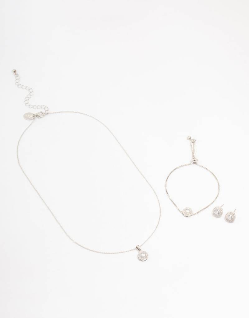 Lovisa - Set mit Halskette, Armband und Ohrringe in Silberoptik mit rundem Zirkonia von Lovisa