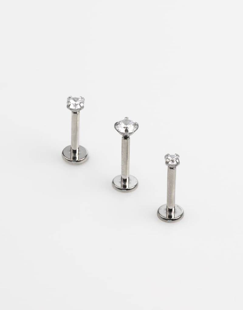 Lovisa - Set mit Piercing-Steckern aus Chirurgenstahl in Silber mit Zirkoniasteinen und flacher Rückseite von Lovisa