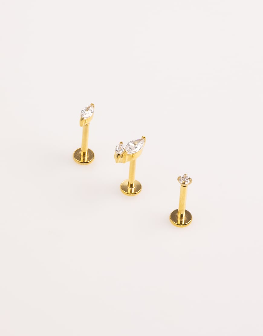 Lovisa - Set mit Piercings aus vergoldetem, chirurgischem Edelstahl in Gold mit flacher Rückseite und Zirkonia-Schmuckstein in Blattoptik-Goldfarben von Lovisa