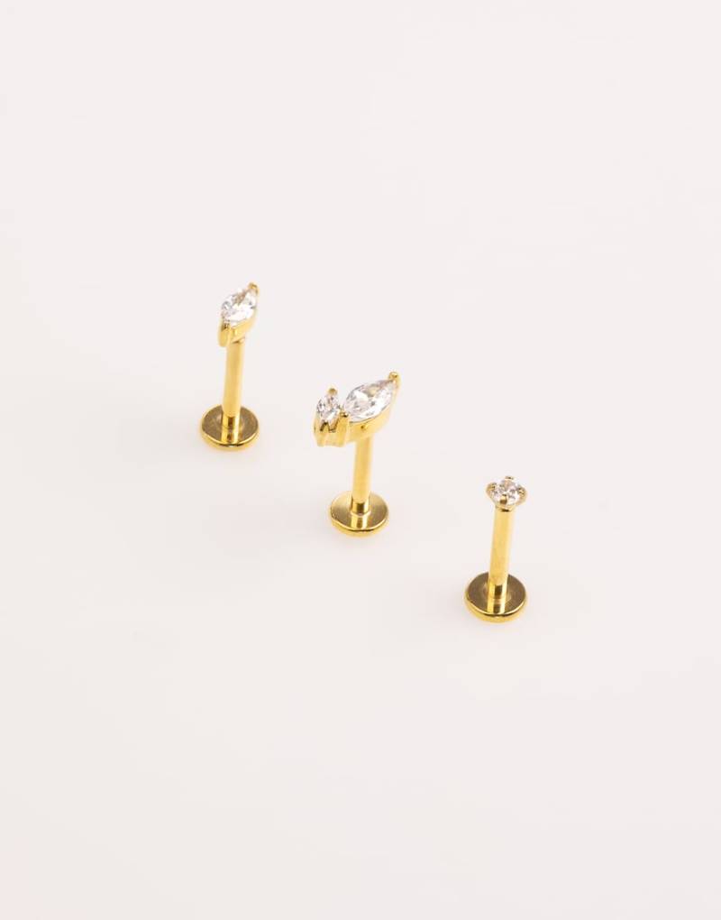 Lovisa - Set mit Piercings aus vergoldetem, chirurgischem Edelstahl in Gold mit flacher Rückseite und Zirkonia-Schmuckstein in Blattoptik-Goldfarben von Lovisa